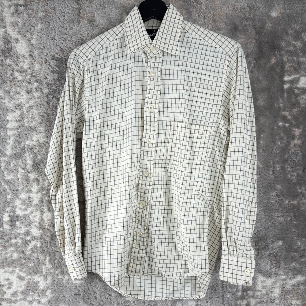 Boden Size 14.5 Checker Button Dress Shirt Ivory Long Sleeve‎ Collar